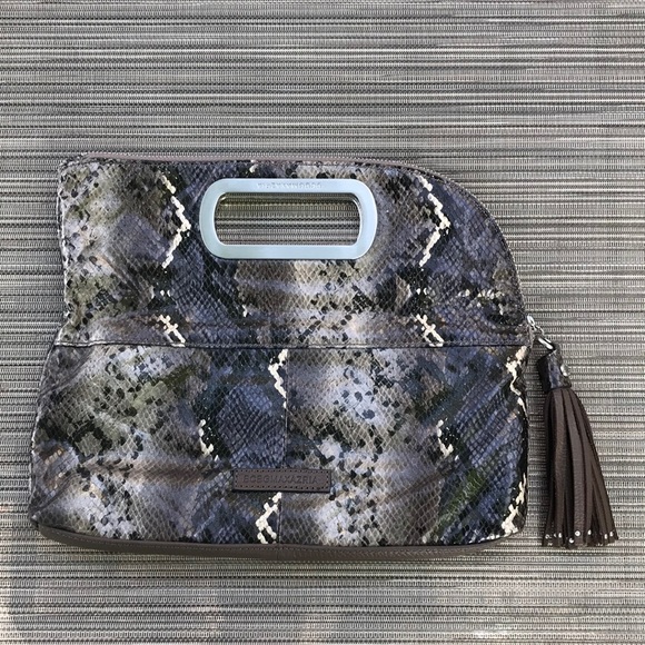 NWOT BCBGMaxAzria Foldover Snakeskin Print Clutch - Picture 2 of 9